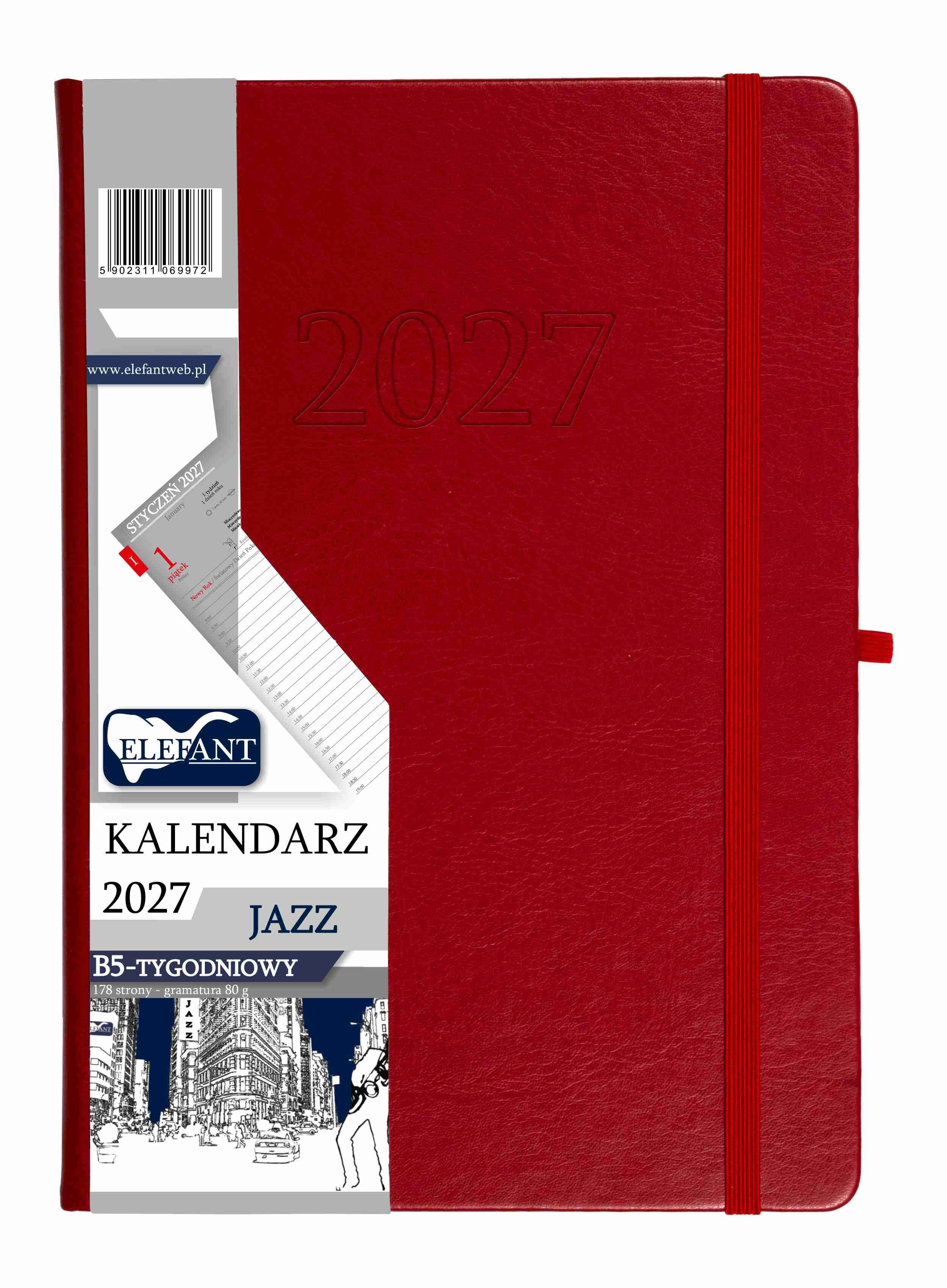 Kalendarz 2027 Jazz B5 tygodniowy czerwony