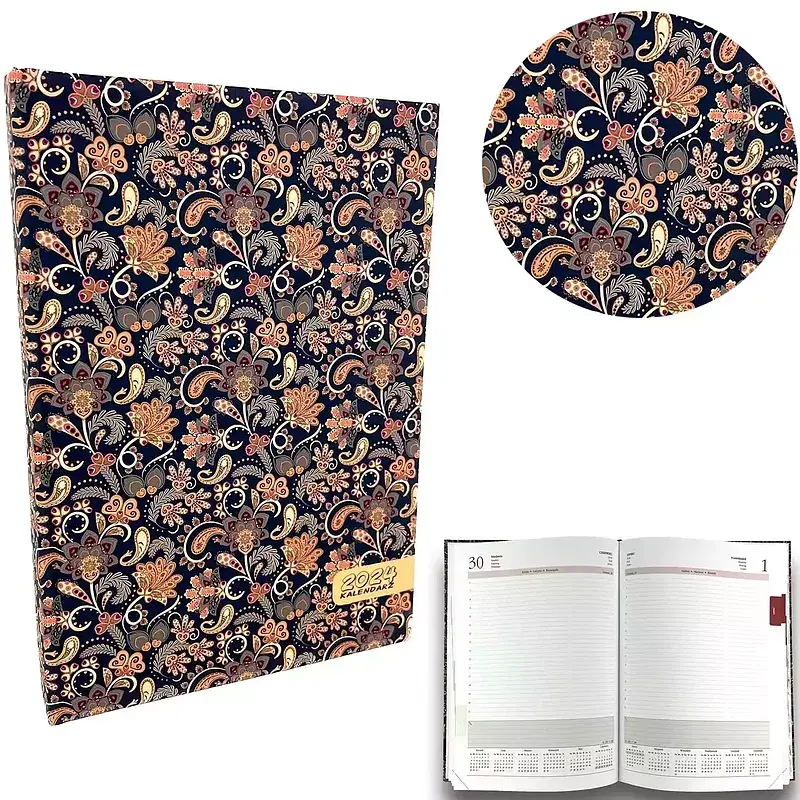 Kalendarz 2024 tygodniowy a4 dzienny soft touch paisley blue ev230003