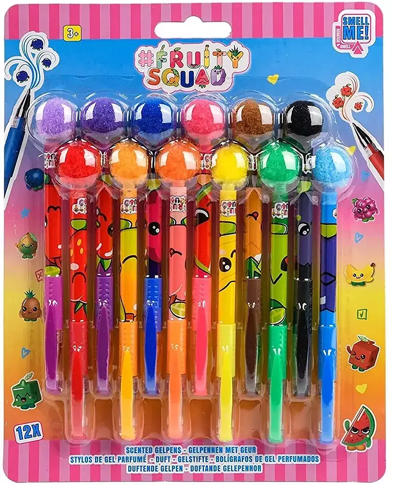 Pachnące długopisy żelowe  z pomponami fruitysquad 12 kolorów