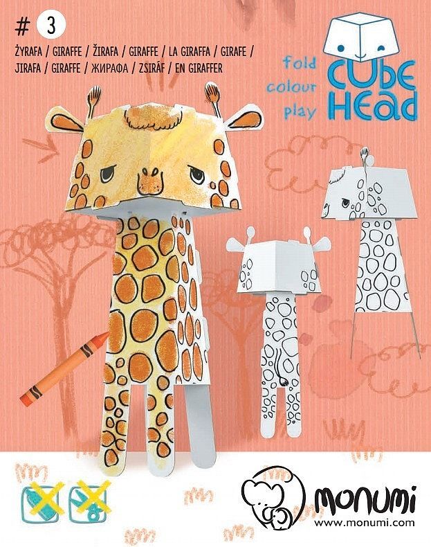 Żyrafa cube head złóż i pokoloruj