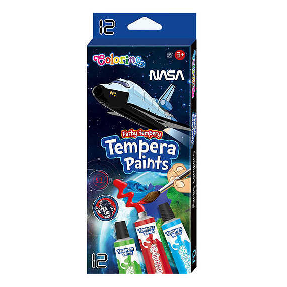 Farby tempera w tubie colorino nasa 12 ml. 12 kolorów