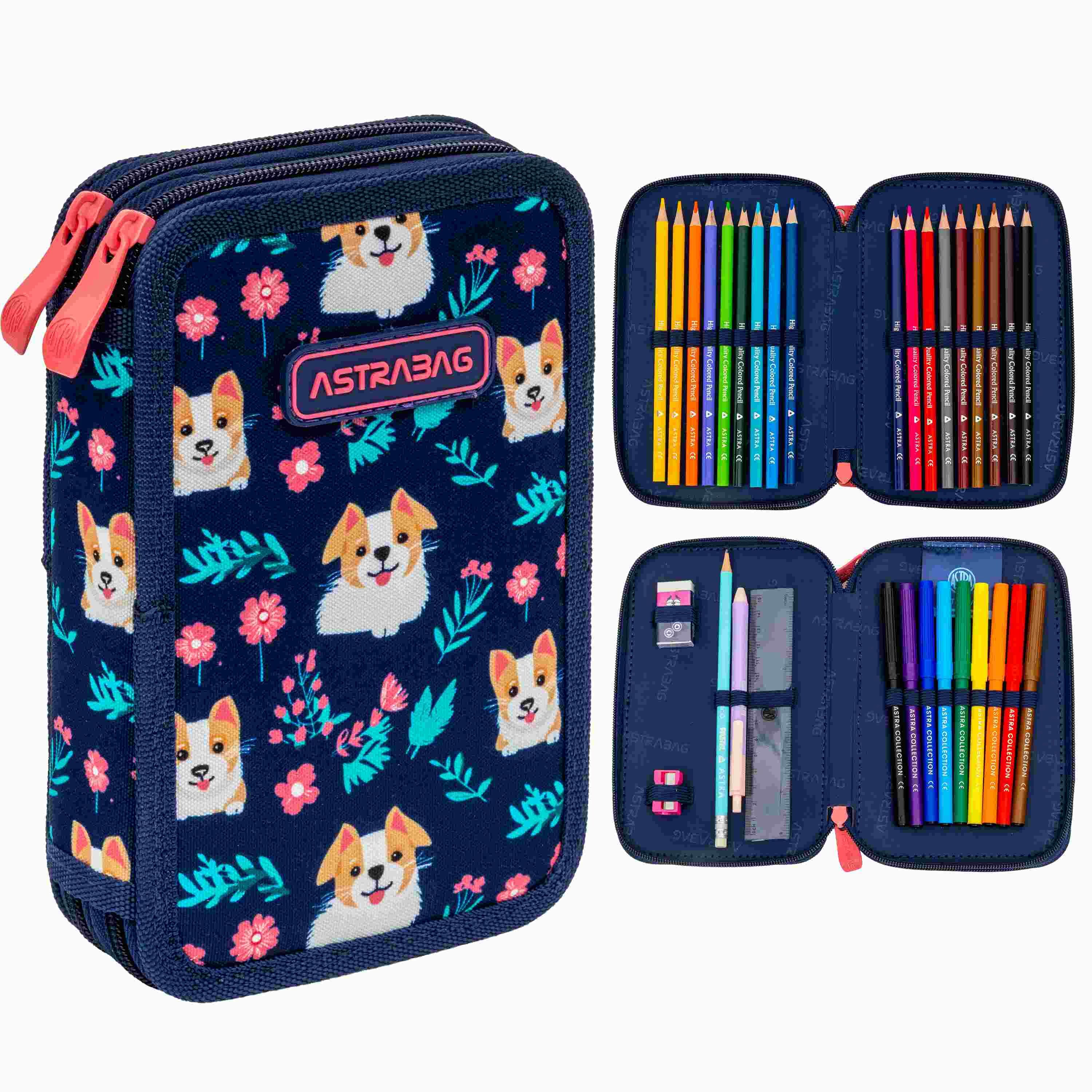 Piórnik 2-komorowy z wyposażeniem Astrabag Dear Puppy