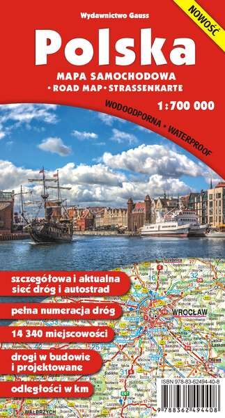 Polska. Mapa samochodowa 1:700 000. Wodoodporna wyd. 2