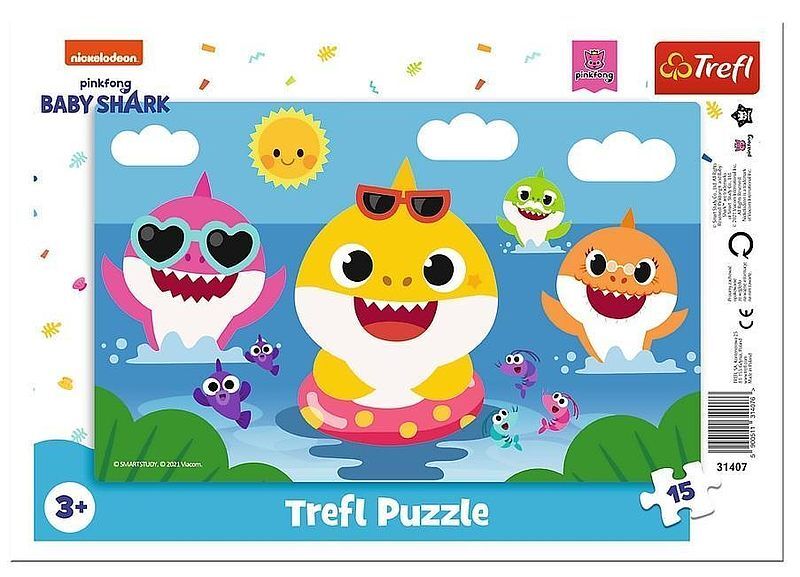 Puzzle 15 ramkowe wesołe rekiny baby shark 31407