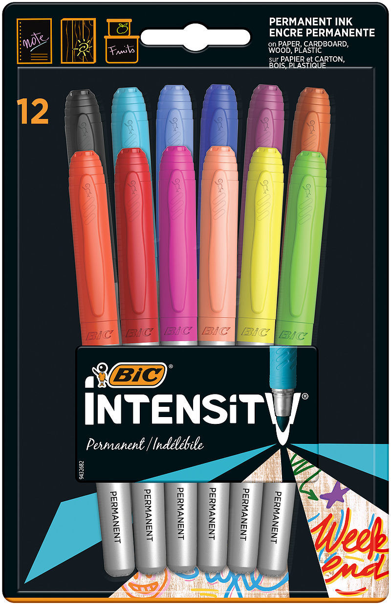 Markery permamentne bic intensity intense+pastel 12 kolorów blister