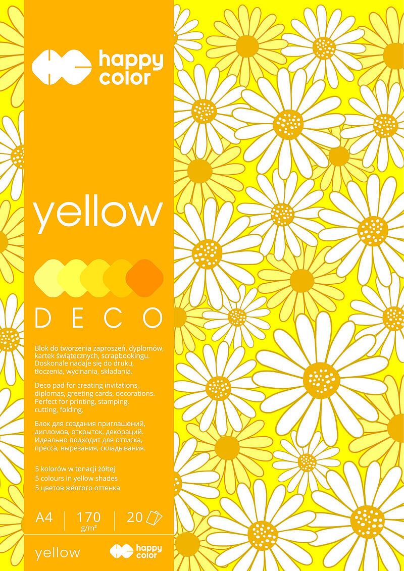 Blok happy color deco yellow a4 5 kolorów 20 arkuszy 170g, tonacja żółta
