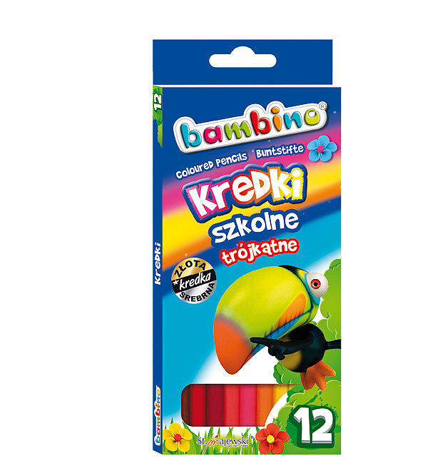 Kredki szkolne Bambino drewniane trójkątne 12 kolorów