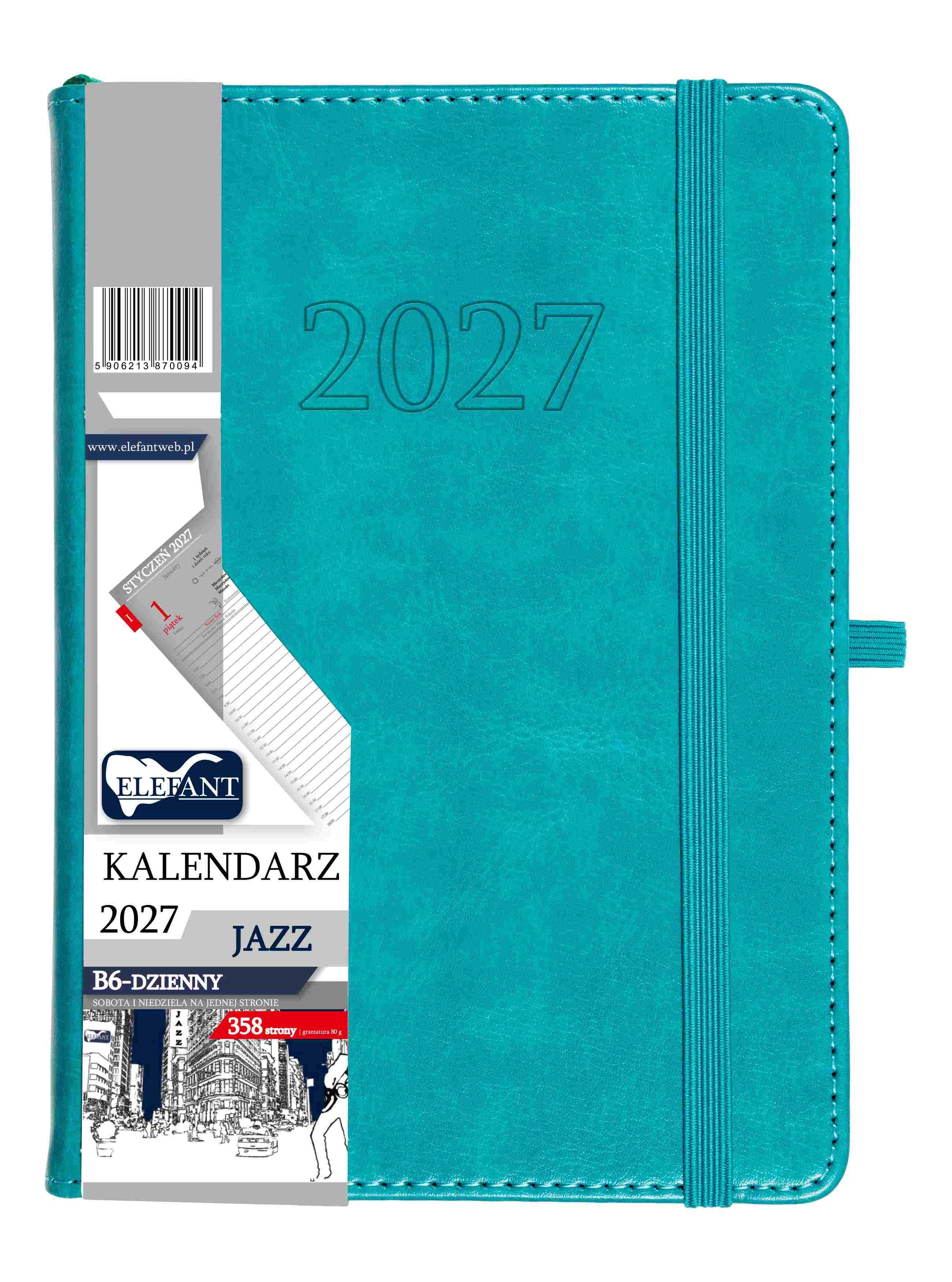 Kalendarz 2027 Jazz B6 dzienny turkusowy