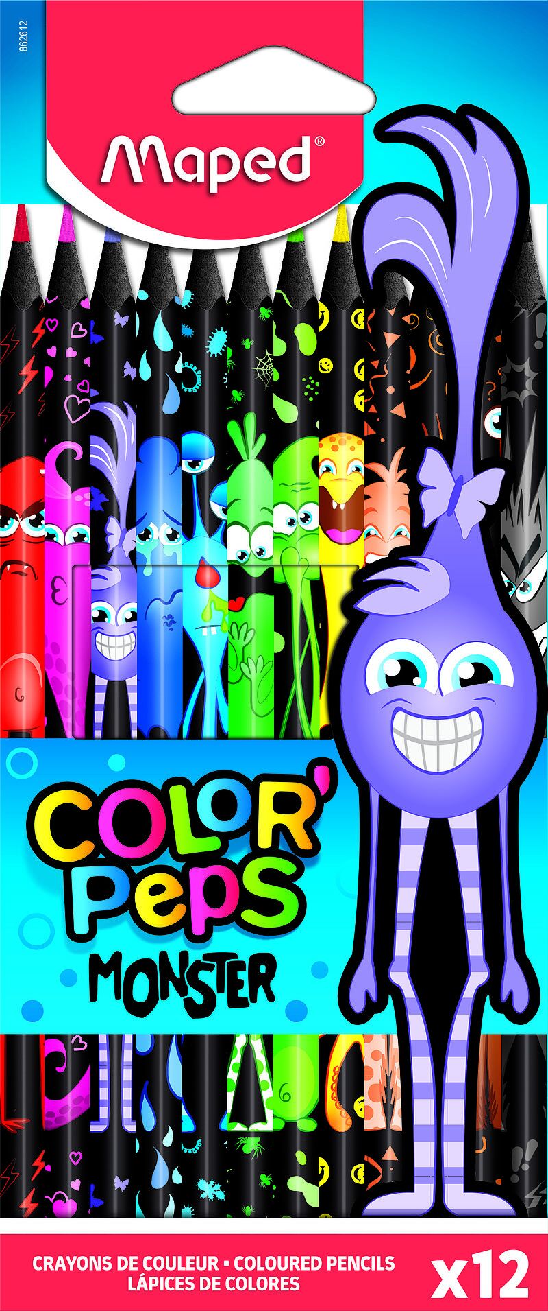 Kredki ołówkowe maped colorpeps monster w czarnej obudowie trójkątne 12 kolorów