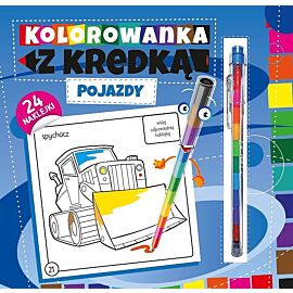 Kolorowanka z kredką. Pojazdy