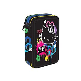 Piórnik potrójny z wyposażeniem Hello Kitty Jumper 3 Black Neon