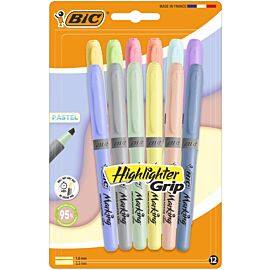 Zakreślacz BIC Pastel Highlighter Grip blister 12szt.mix kolorów