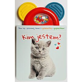 Kim jestem? niebieska. Książeczka z gryzaczkiem i grzechotką