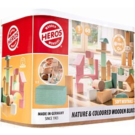 Heros Klocki drewniane w delikatnych kolorach 60 sztuk