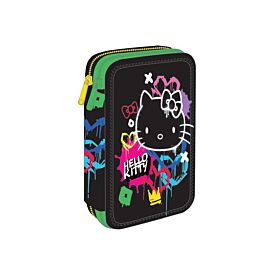Piórnik podwójny z wyposażeniem Hello Kitty Jumper 2 Black Neon