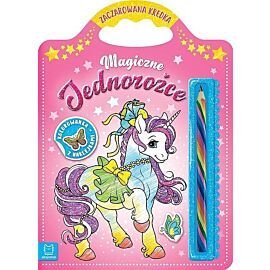 Magiczne jednorożce. Kolorowanka z naklejkami. Zaczarowana kredka.