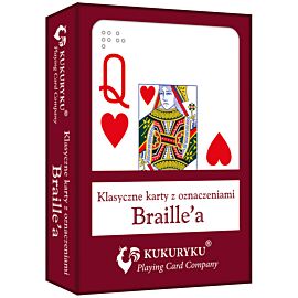 Karty do gry czerwone ze znakami Braille'a