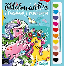 Malowanka z farbkami i pędzelkiem. Kucyki