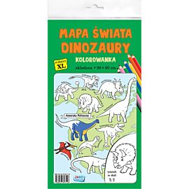 Kolorowanka xl mapa świata dinozaury - kolor