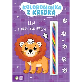 Kolorowanka z kredką. Lew i inne zwierzęta