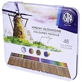 Kredki ołówkowe z drewna cedrowego w metalowym pudełku Astra Prestige 48 kolorów