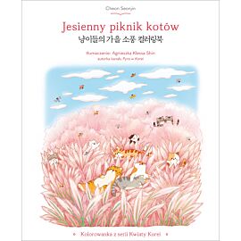 Jesienny piknik kotów. Kolorowanka z serii Kwiaty Korei