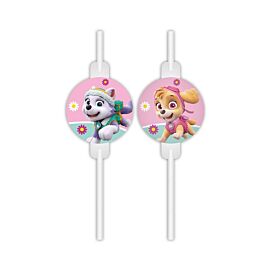 Słomki papierowe z medalionem Paw Patrol Skye & Everest 4 szt.