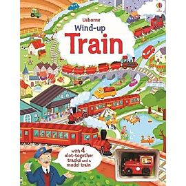 Wind-up train book with slot-together tracks and a model train