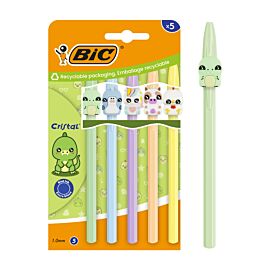 Długopis niebieski BIC Cristal Pastel Figurine Green 5szt.mix kolorów
