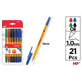 Długopis MP 1.0mm mix kolorów blister 21 sztuk