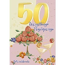 Karnet A5 50-urodziny Patera z truskawkami