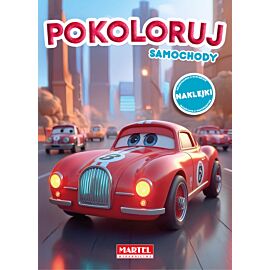 Pokoloruj samochody. Kolorowanka z naklejkami