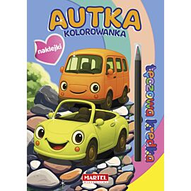 Tęczowa kredka. Autka z naklejkami