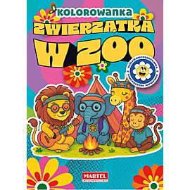 Zwierzątka w zoo. Kolorowanka z naklejkami