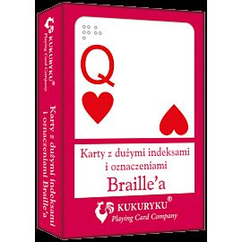 Karty do gry czerwone z dużymi indeksami i znakami Braile:a