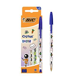 Długopis niebieski BIC Cristal Kawaii Decor  3szt.