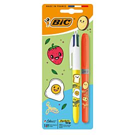 Długopis BIC 4 Colours Kawai + Zakreślacz blister 1szt.mix