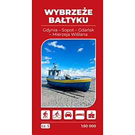 Mapa turystyczna Wybrzeże Bałtyku 5 Gdańsk Gdynia Sopot Mierzeja Wiślana 1:50 000