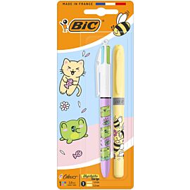 Długopis BIC 4 Colours Kawai + Zakreślacz blister 1szt.mix