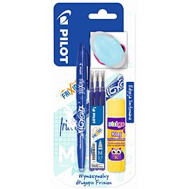 Pióro kulkowe Frixion Pilot niebieskie + wkład Frixion niebieski x3+klej szybkoschnący + gumka owalna blister