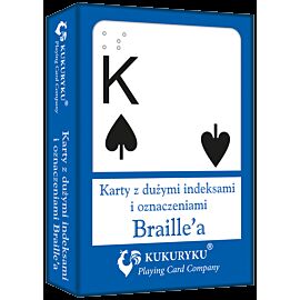 Karty do gry niebieskie z dużymi indeksami i znakami Braile'a